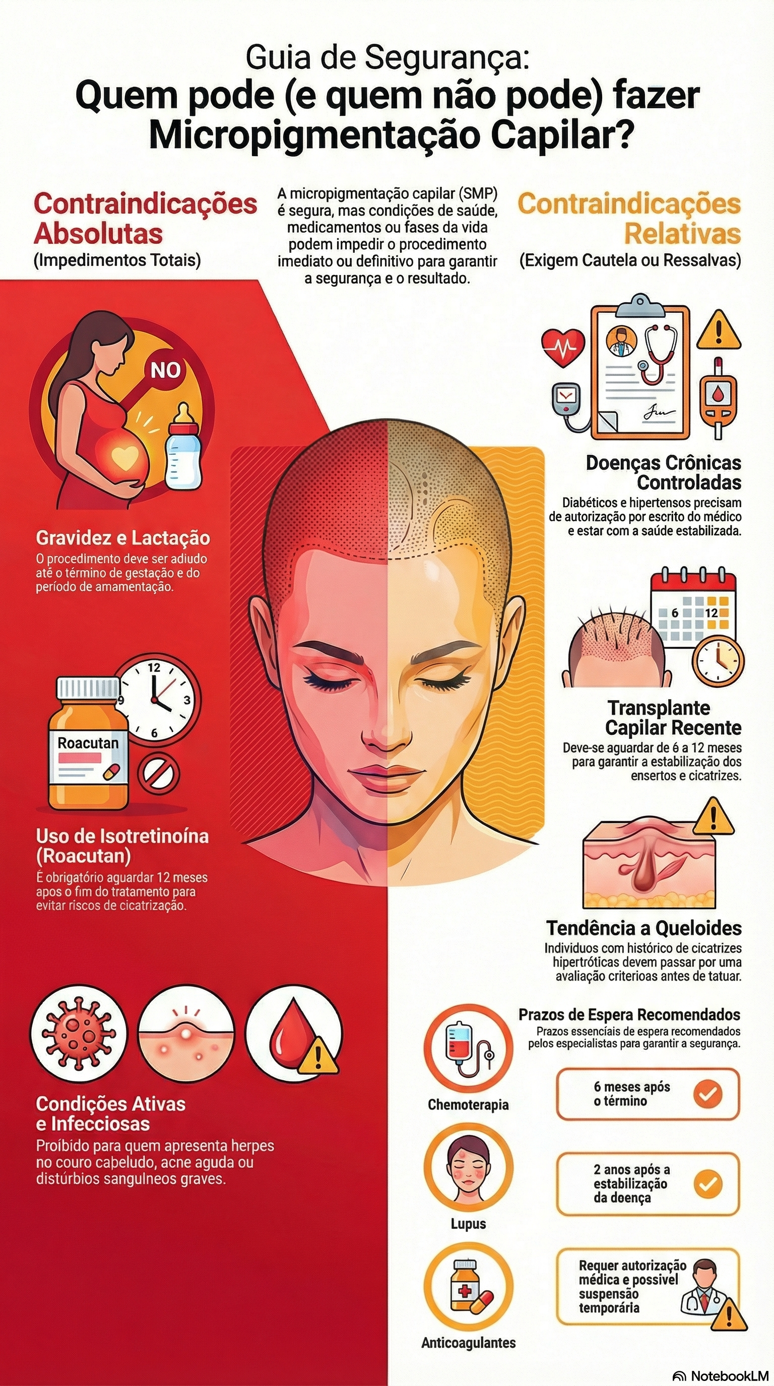 Infográfico: Resumo visual das contraindicações da micropigmentação capilar — quem pode e quem não pode fazer