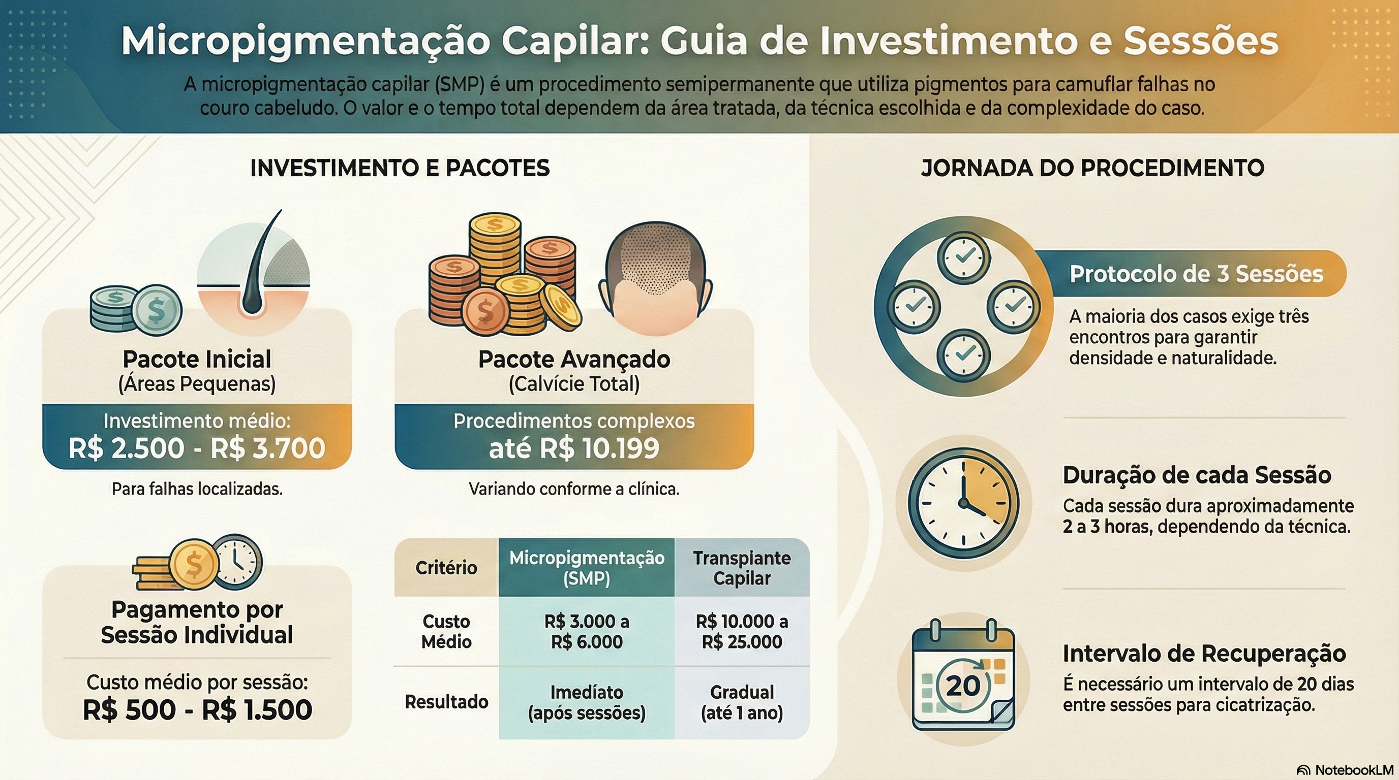 Infográfico: Guia de Micropigmentação Capilar - Investimento e Sessões